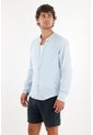 Tennis Camisa En 100% Lino Azul Con Detalle Fruncido Para Hombre de Tennis