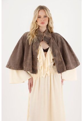 Tennis Abrigo Tipo Capa De Cuello Alto Café Para Mujer