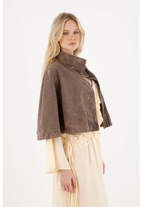 Tennis Abrigo Tipo Capa De Cuello Alto Café Para Mujer