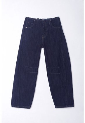 Tennis Jean Para Mujer En Denim Azul Oscuro Fit Holgado Con Cintura Desflecada