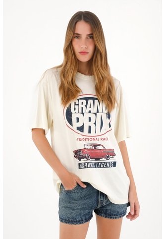 Tennis Camiseta Oversize Con Estampado Crudo Para Mujer Tennis