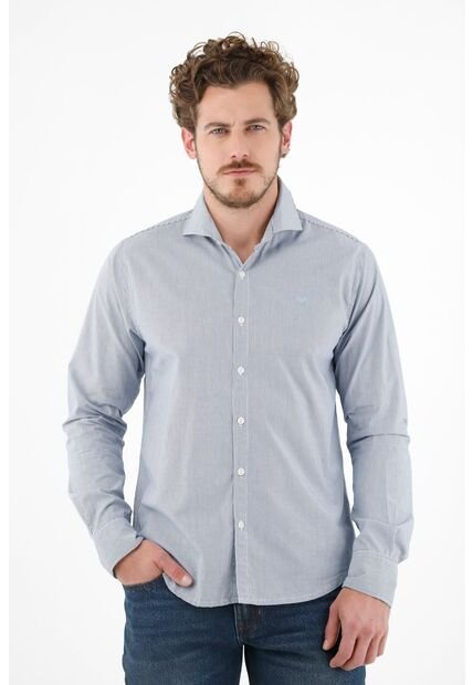 Camisa Con Cuello Francés Azul Para Hombre