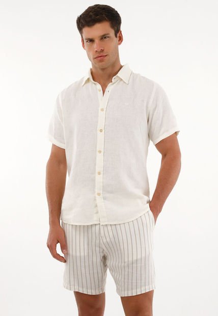 Camisa Manga Corta En 100% Lino Crudo Para Hombre