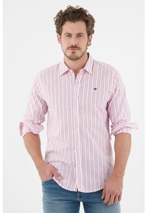 Camisa Rosada Con Diseño Preteñido A Rayas Para Hombre