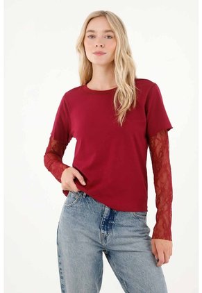 Tennis Camiseta Para Mujer En Algodón Rojo Fit Relajado Con Encaje