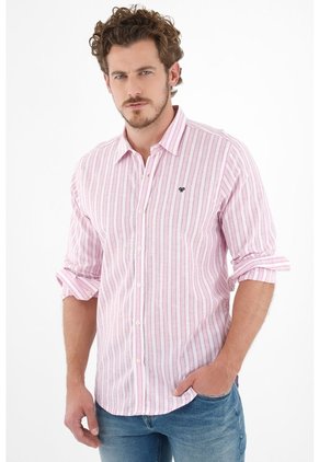 Camisa Rosada Con Diseño Preteñido A Rayas Para Hombre
