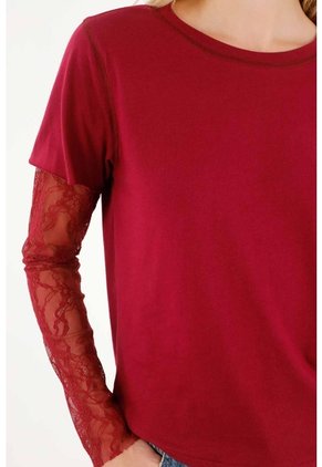 Tennis Camiseta Para Mujer En Algodón Rojo Fit Relajado Con Encaje