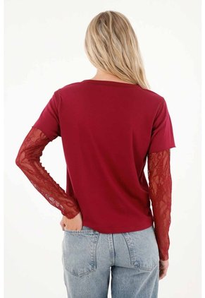 Tennis Camiseta Para Mujer En Algodón Rojo Fit Relajado Con Encaje