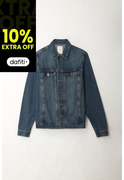 Tennis Chaqueta Denim Fit Recto Con Lavado Medio Desgastado En Algodón Azul Para Hombre