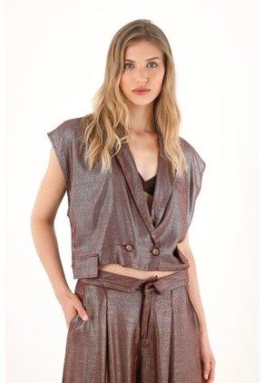 Tennis Chaleco Corto Con Efecto Metalizado Para Mujer