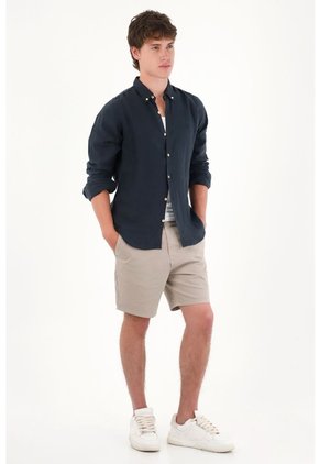 Tennis Camisa En 100% Lino Manga Larga Azul Con Acabado Suave Para Hombre