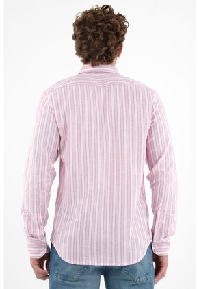 Camisa Rosada Con Diseño Preteñido A Rayas Para Hombre