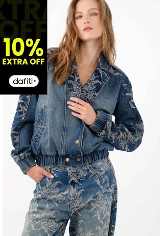Tennis Chaqueta Bomber Fit Relajado Con Bordado Floral En Algodón Azul índigo Para Mujer Tennis