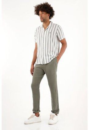 Tennis Pantalón Tipo Chino Verde En Lino 100% Para Hombre