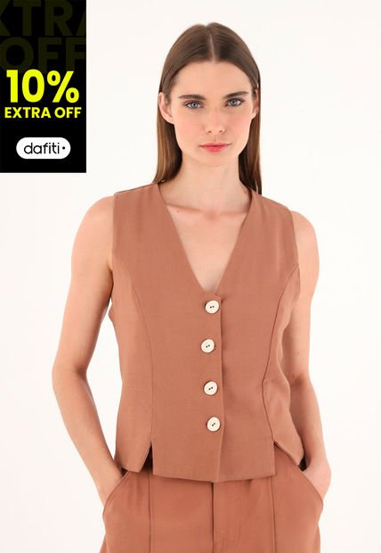 Chaleco Café De Tela Fluida Para Mujer