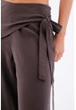 Tennis Pantalón Para Mujer De Tejido Fluido Marrón Palazzo Con Cintura Cruzada de Tennis