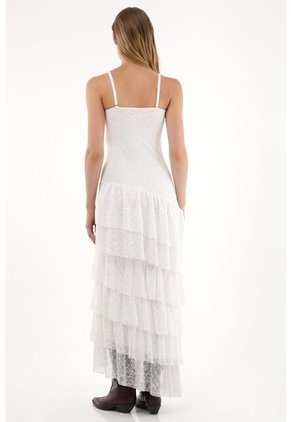 Tennis Vestido Largo En Encaje Con Boleros Crudo Para Mujer