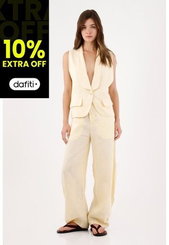 Tennis Chaleco Fit Relajado Con Solapa Amplia En Lino Beige Para Mujer Tennis