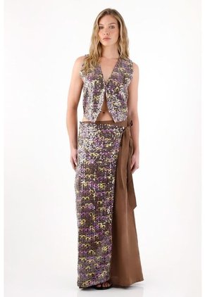 Tennis Chaleco Con Lentejuelas Café Para Mujer