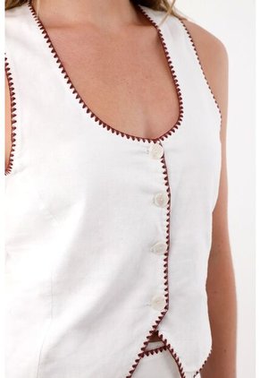 Tennis Chaleco En Apariencia Lino Con Escote Profundo Blanco Para Mujer