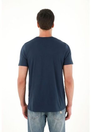 Tennis Camiseta Azul Con Bolsillo De Parche Para Hombre