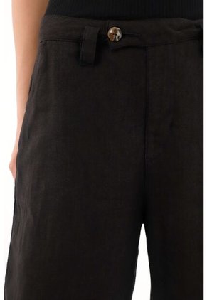 Tennis Pantalón Wide Leg Negro En 100% Lino Para Mujer