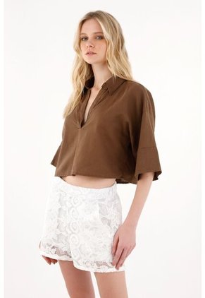 Tennis Camisa Boxy Fit Manga Corta Café Para Mujer