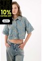 Tennis Camisa Boxy Crop Con Apliques Florales En Algodón Azul Para Mujer de Tennis