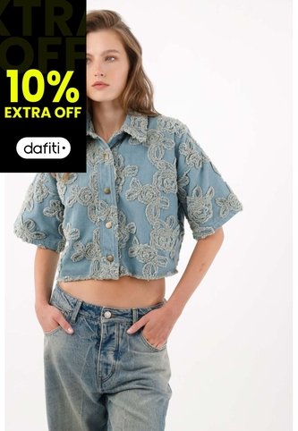 Tennis Camisa Boxy Crop Con Apliques Florales En Algodón Azul Para Mujer Tennis