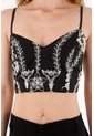 Tennis Crop Top Negro Con Escote Corazón Para Mujer de Tennis