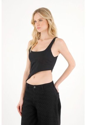 Tennis Camisa Tipo Crop Negra Para Mujer