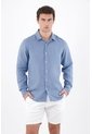 Tennis Camisa Regular Fit Con Botones Blancos En Lino Azul Para Hombre de Tennis