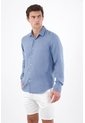 Tennis Camisa Regular Fit Con Botones Blancos En Lino Azul Para Hombre de Tennis