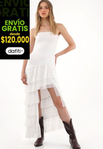 Tennis Vestido Largo En Encaje Con Boleros Crudo Para Mujer Tennis