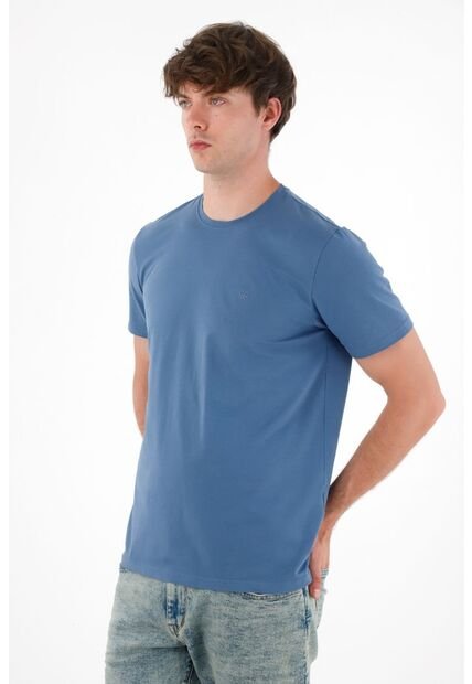 Tennis Camiseta Con Raqueta Estampada Azul Para Hombre