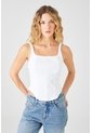 Tennis Tshirt Entallada Con Paneles Tipo Corsé En Tejido Acanalado Blanco Para Mujer de Tennis