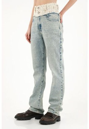 Tennis Jean Recto Con Corte Tejido Y Lurex En Pretina Para Mujer