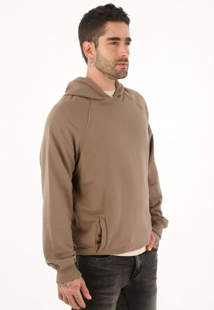 Buzo Tipo Hoodie Café Con Estampado Para Hombre