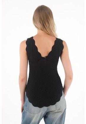 Tennis Camisa Negra Tejida Diseño Cruzado Para Mujer