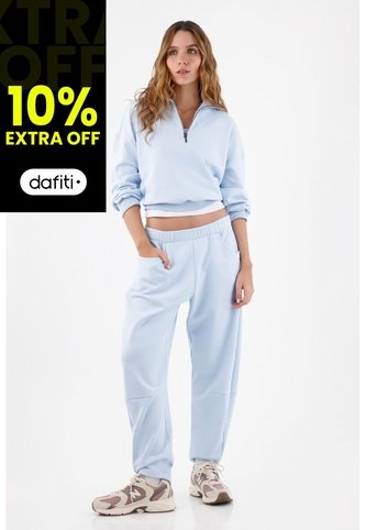 Tennis Buzo Para Mujer En Algodón Azul Cielo Fit Relajado Con Media Cremallera Tennis