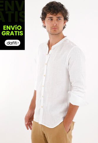 Tennis Camisa En 100% Lino Blanca Para Hombre Tennis