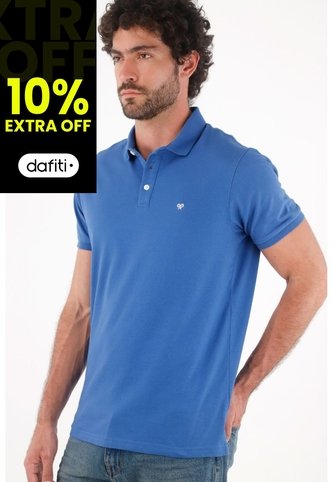 Tennis Polo Para Hombre De Algodón Azul Royal Fit Clásico Con Mini Bordado Tennis
