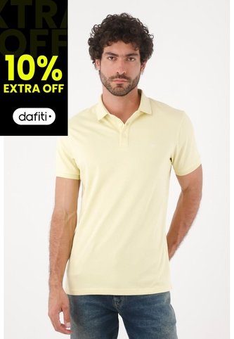 Tennis Polo Para Hombre En Algodón Amarillo Pastel Fit Clásico Con Logo Minimal Tennis