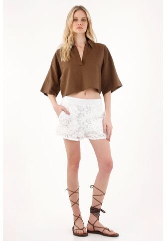 Tennis Camisa Boxy Fit Manga Corta Café Para Mujer Tennis