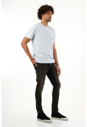 Camiseta Con Bolsillo De Parche Azul Para Hombre