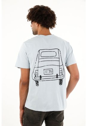 Camiseta Con Bolsillo De Parche Azul Para Hombre