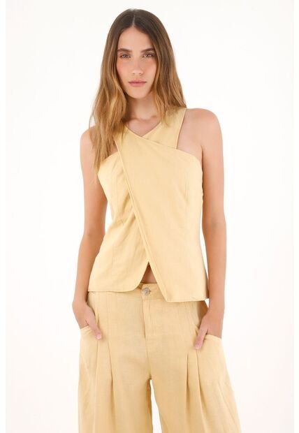 Tennis Camisa Con Diseño Cruzado Amarilla Para Mujer