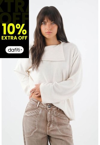 Tennis Buzo Para Mujer En Poliéster Marfil Relajado Con Cuello Envolvente Tennis