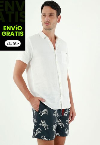 Pantaloneta De Baño Azul Estampada Tennis