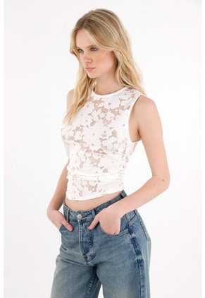 Tennis Camiseta Manga Sisa Con Transparencia Crudo Para Mujer